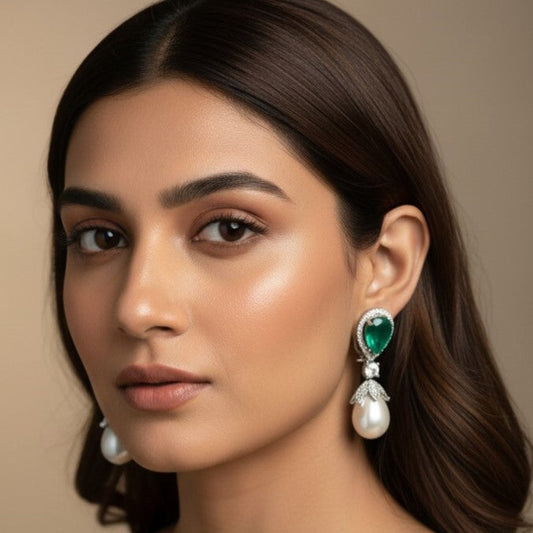 Classic Green Gemstone & Pearl Dangler Earring