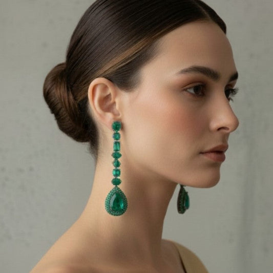 Emerald Green Long Drop Earrings