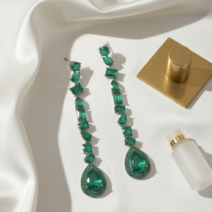 Emerald Green Long Drop Earrings
