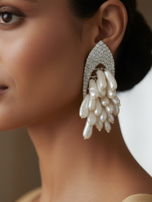 White Pearl Dangle Earrings