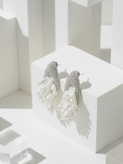 White Pearl Dangle Earrings