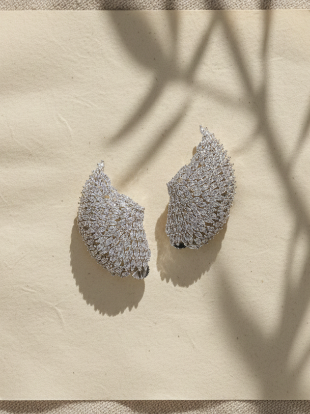 Silver-Toned Leaf-Shaped Earring