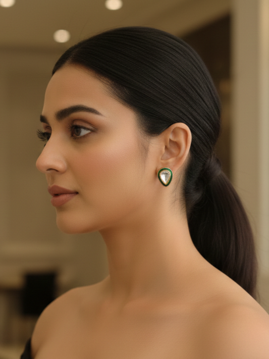 Polki Diamond & Emerald Enamel Earring