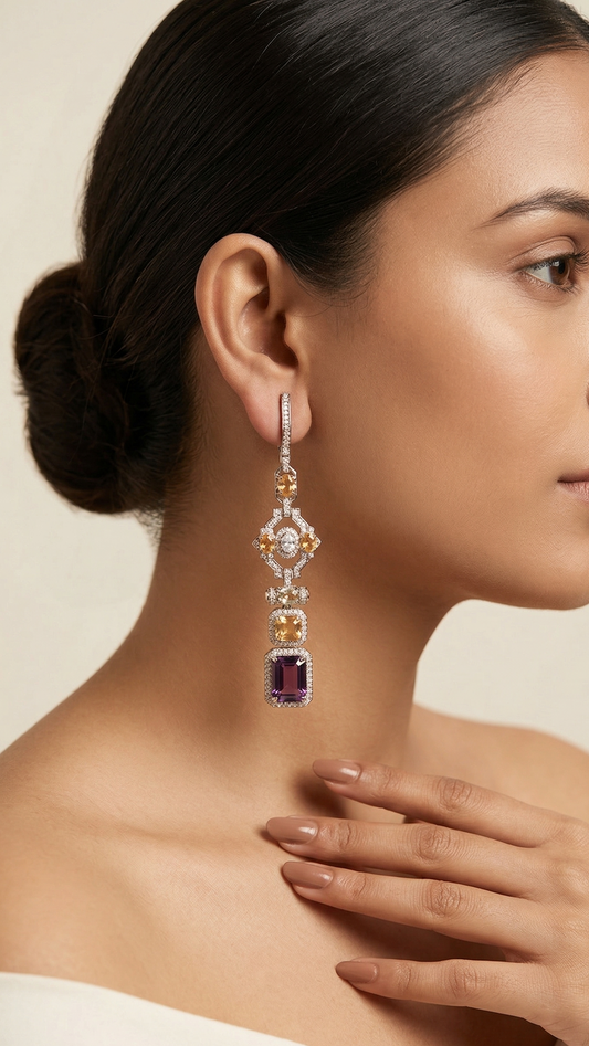 Luxury Green Stone Long Drop Earring for Women