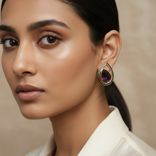 Amethyst Teardrop Luxe Stud Earrings