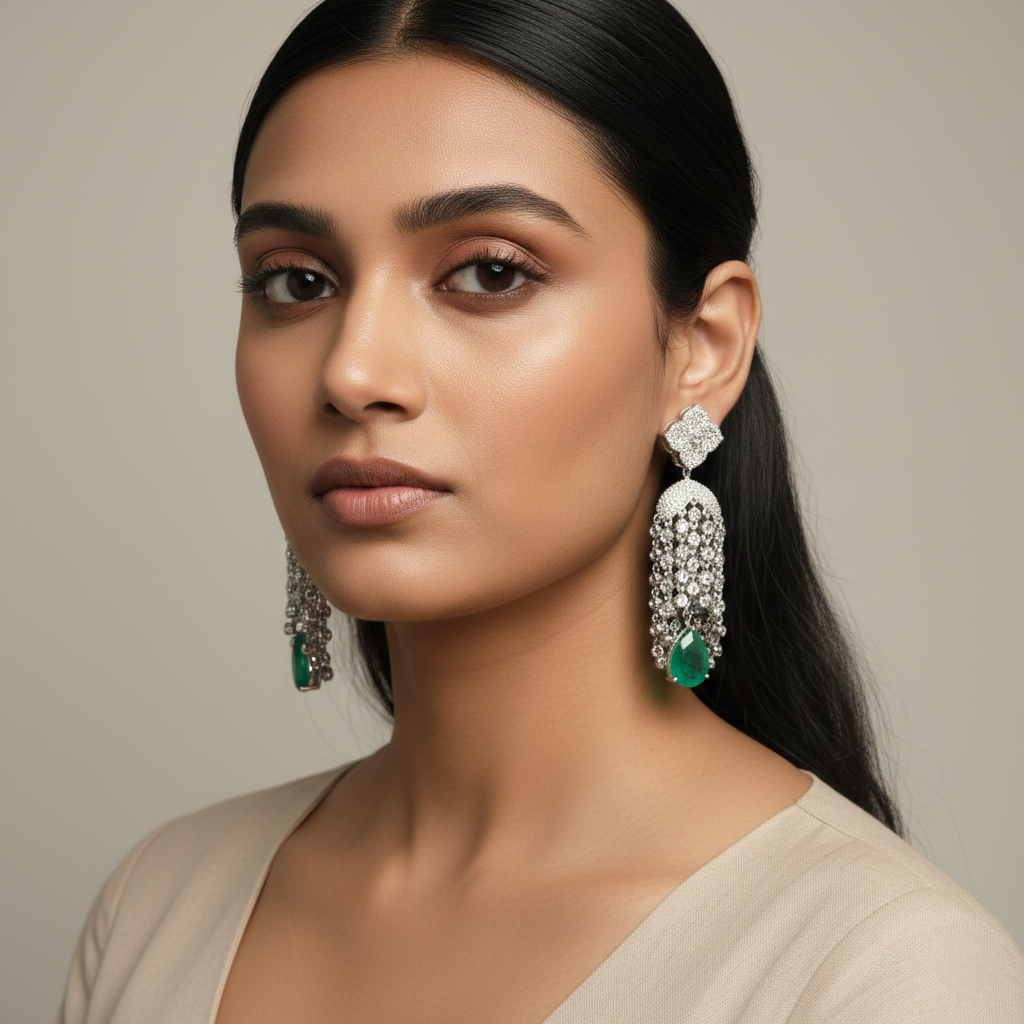 Emerald Cascade Diamond Earrings