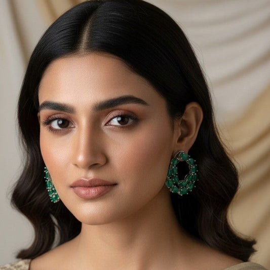 Green Crystal Silver Earrings Design