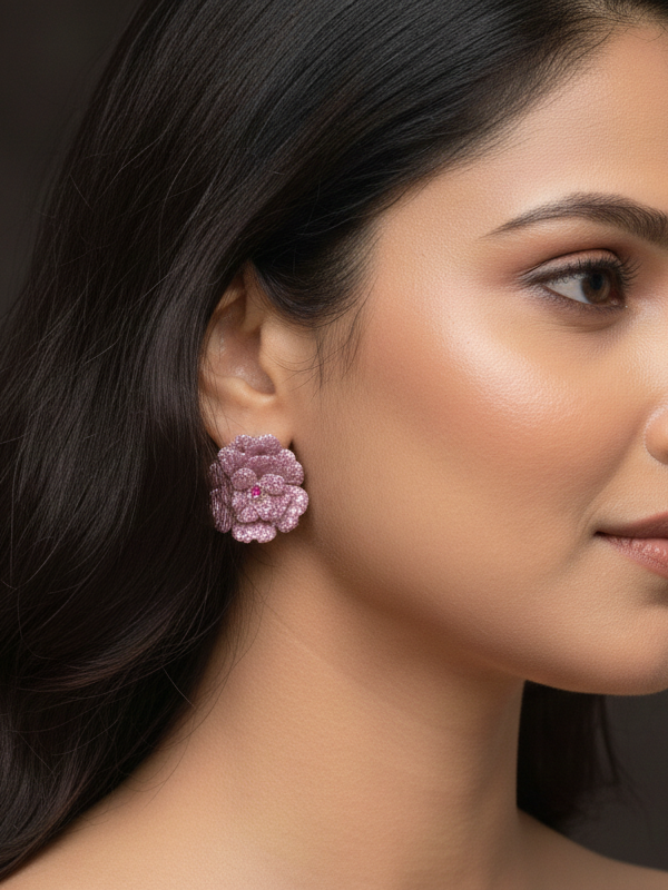 Elegant Green Floral Gtud Earrings With Sparkling Stones