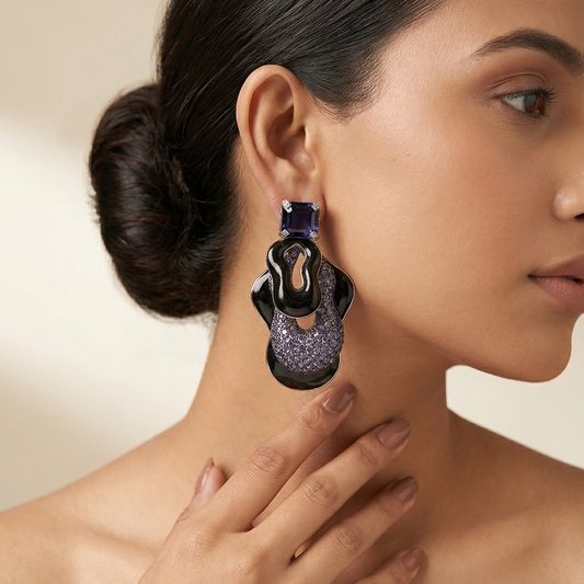 Midnight Amethyst Sculptural Statement Earrings