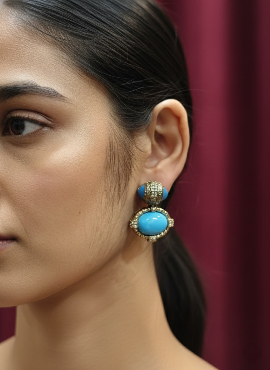 Turquoise style drop with cabochon-cut blue stone  vintage-inspired earring