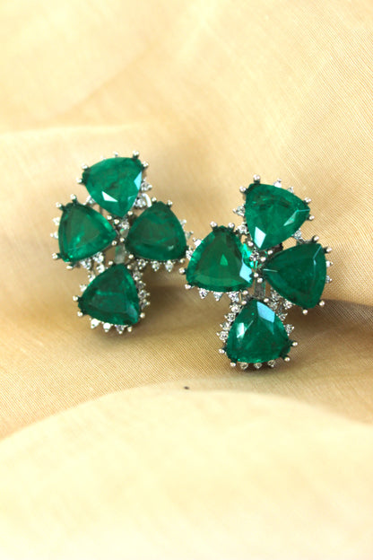 Emerald Green Crystal Clover Stud Earring
