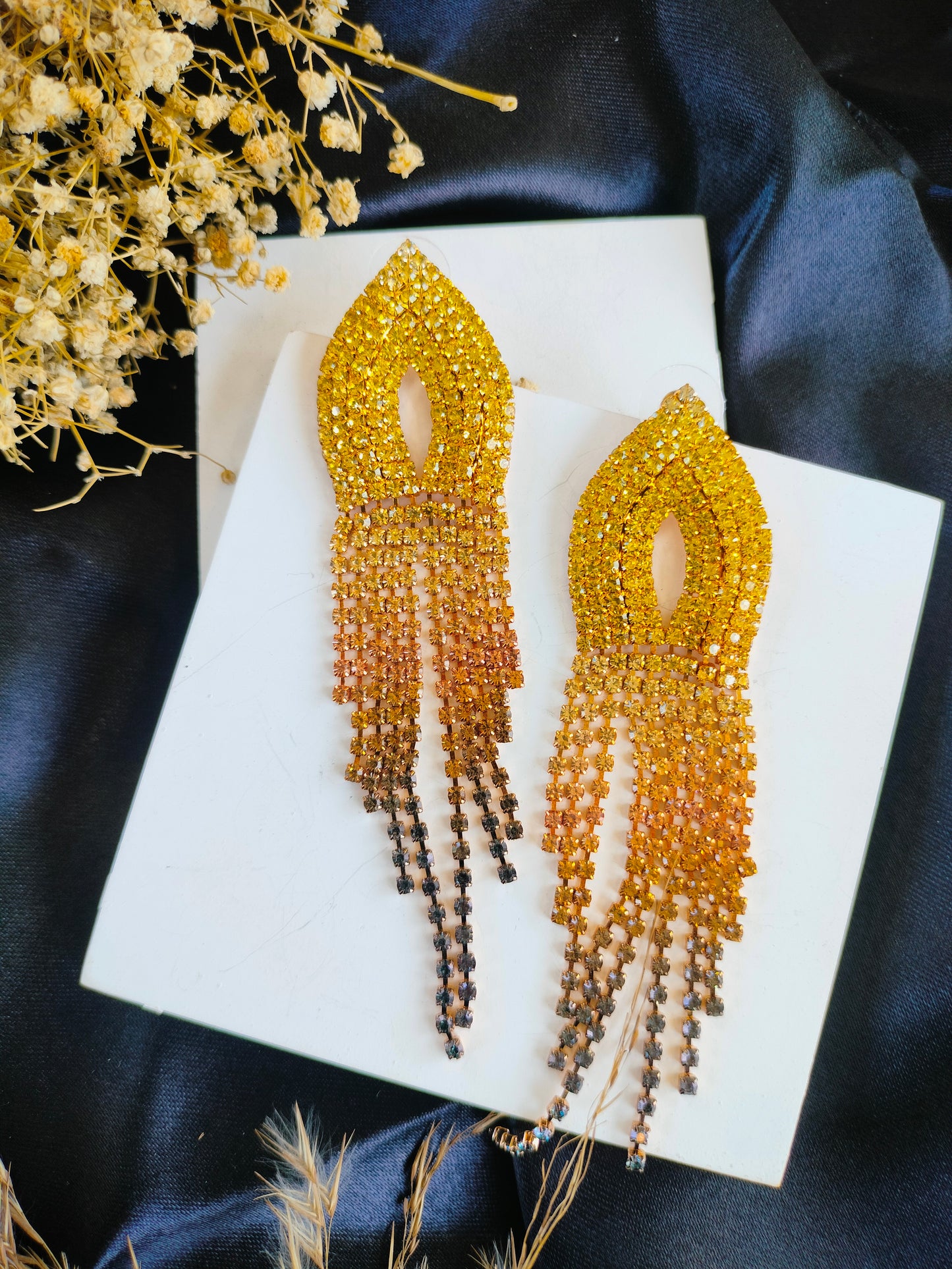 Long Tassel Crystal Drop Earring