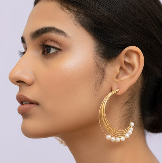 Wired Earring With Pearl Drops