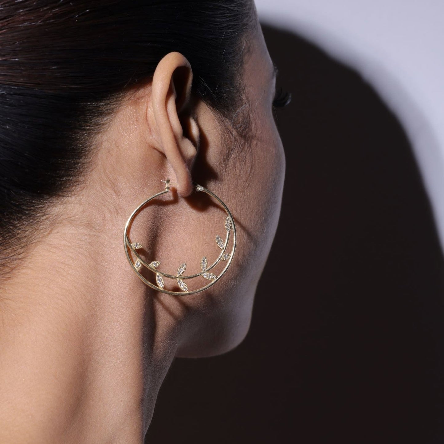 Leaf Design Big Hoop Earring