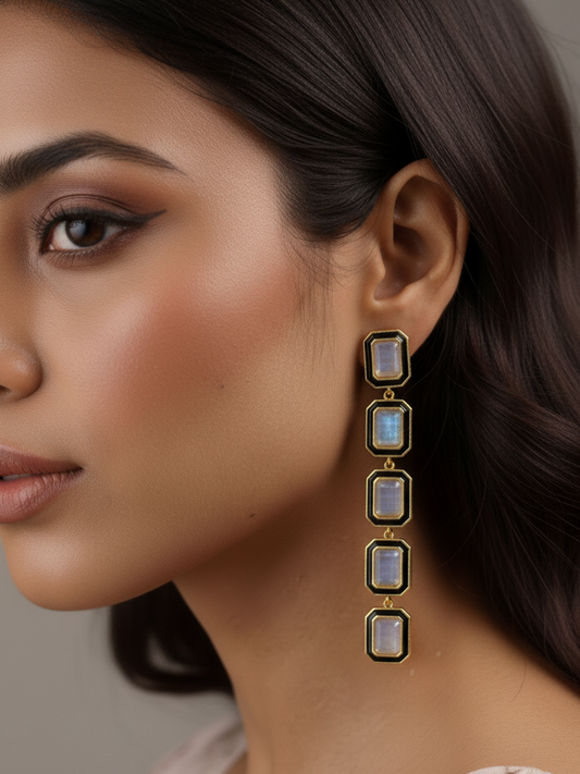 Long Dangle Stone Chain Earrings