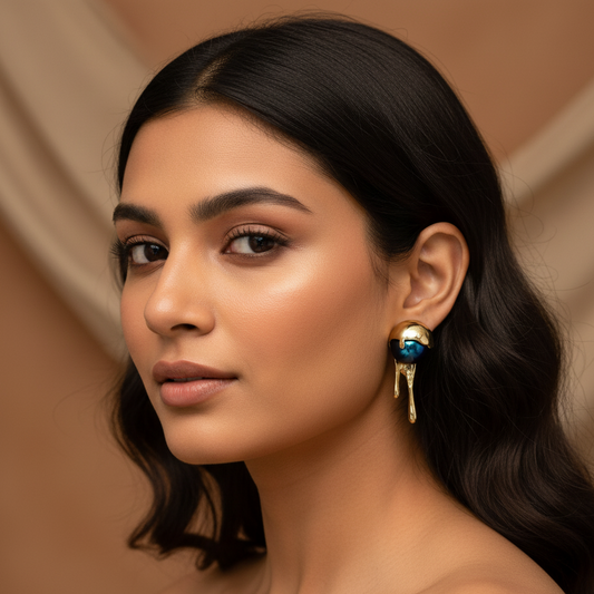 Golden With Blue Stone stud  Earring