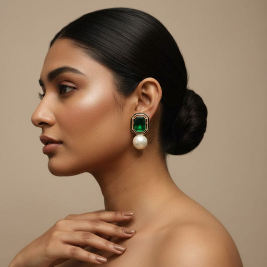 Emerald Pearl Elegance Statement Earrings