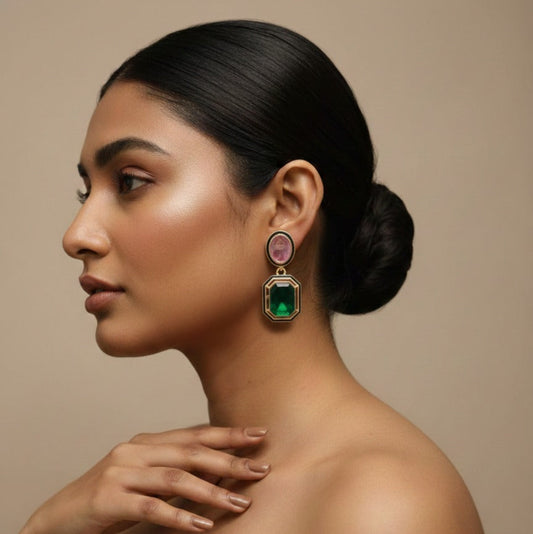 Emerald Blush Geometric Drop Earrings