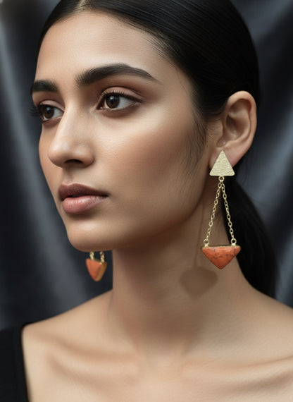 Gold and orange minimal earring
