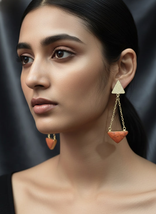 Gold and orange minimal earring
