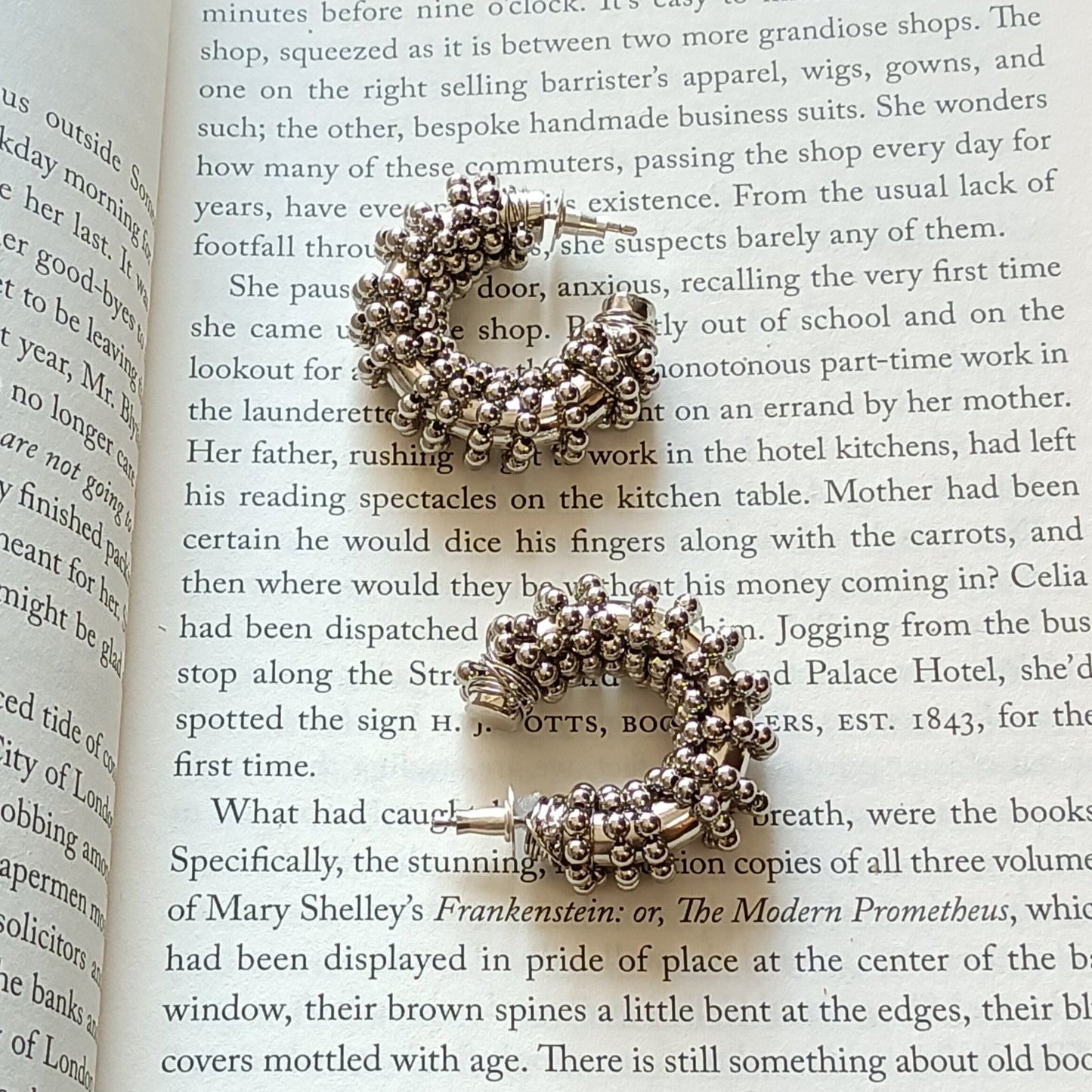 Beaded design silver hoop earring