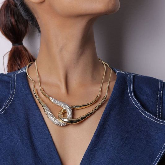 Silver And Golden Mix Choker Neckpiece