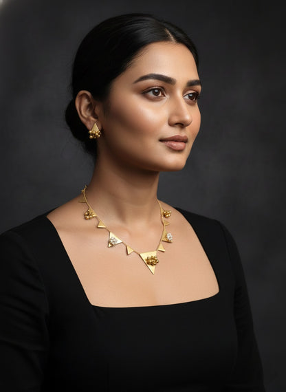 Golden Ghungroo Triangle Short Neckpiece With Earring