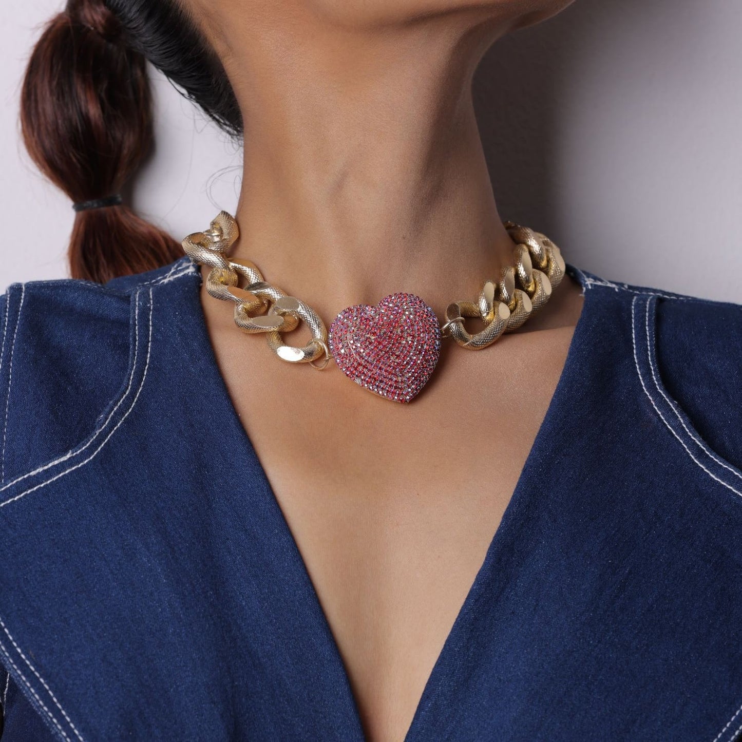 Heart Shape Rhinestone Neckpiece