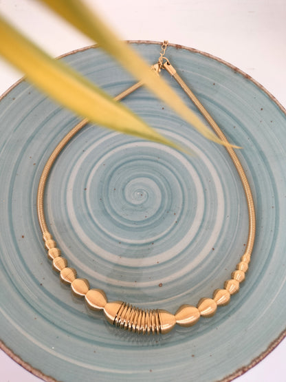 Wire Wave Beads Golden Stainless Steel Neckpiece