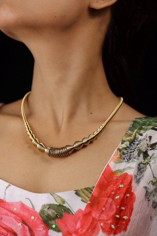 Wire Wave Beads Golden Stainless Steel Neckpiece