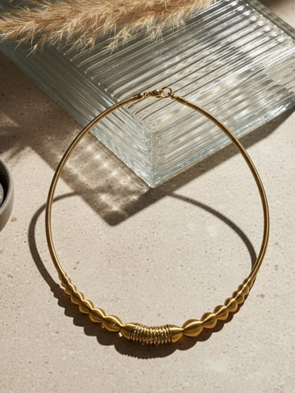 Wire Wave Beads Golden Stainless Steel Neckpiece