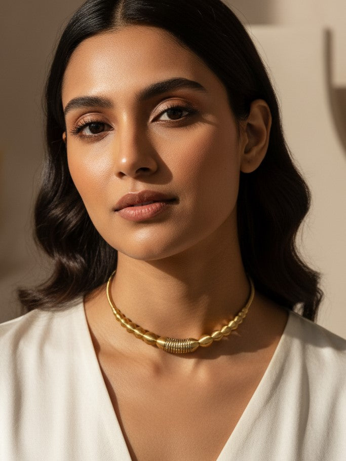 Wire Wave Beads Golden Stainless Steel Neckpiece