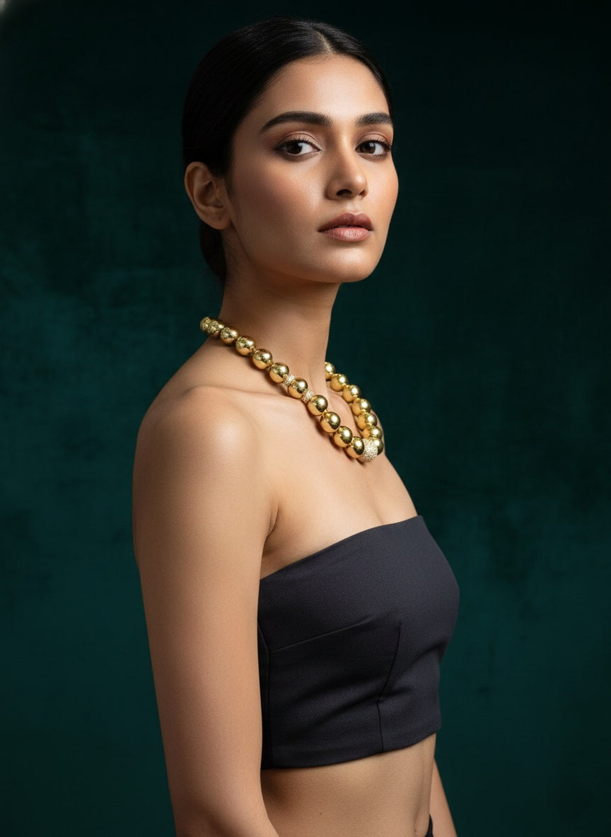 Glossy Balls Necklace With Stone