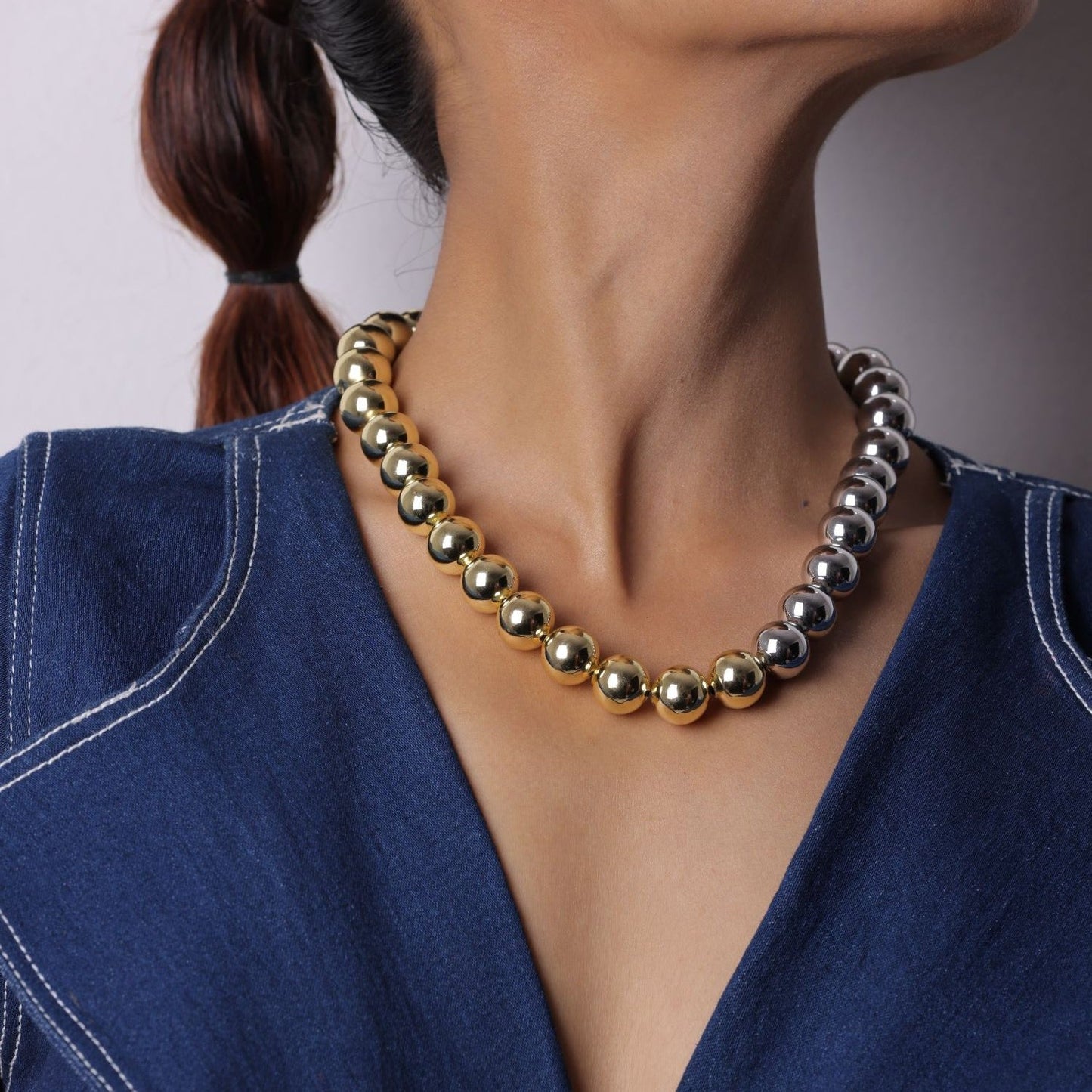 Silver & Golden Mix Glossy Balls Neckpiece