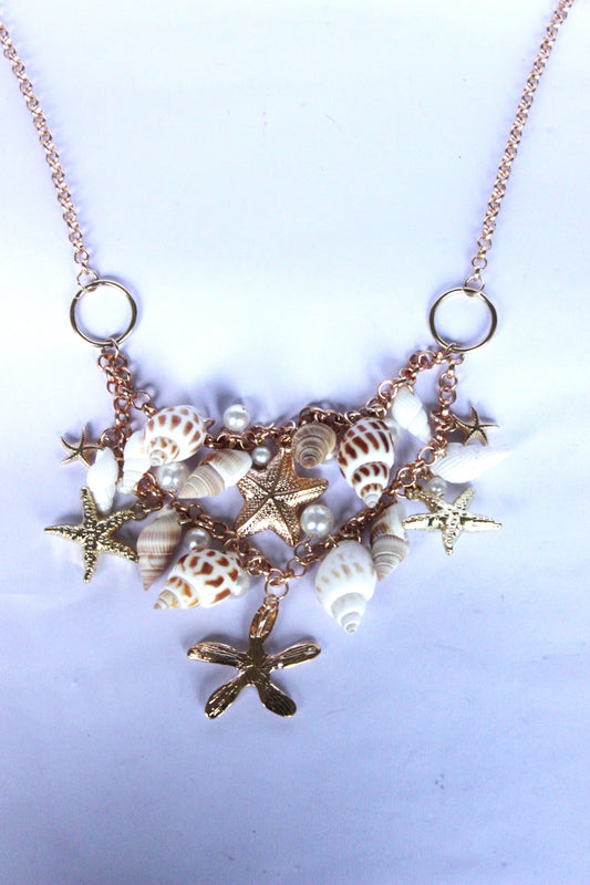 Holiday Shell Starfish Pearl  Statement Necklace