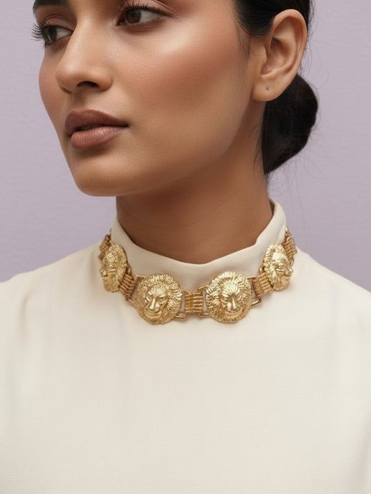 Vintage-Inspired Lion Necklace In Antique Gold Toned