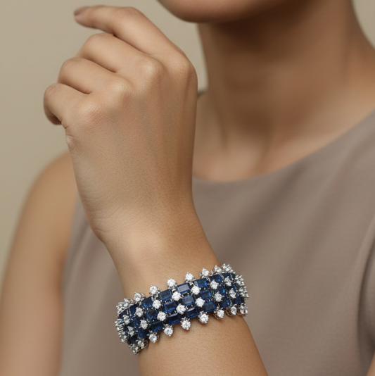 Luxury Blue Sapphire & Diamond Statement Bracelet for Women