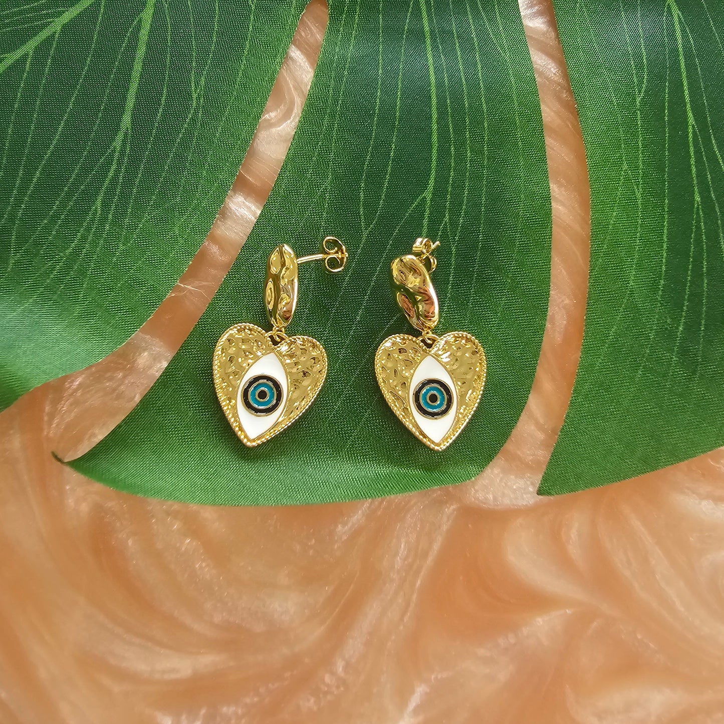 Golden Heart Shape Evil Eye Earring