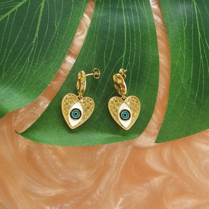 Golden Heart Shape Evil Eye Earring