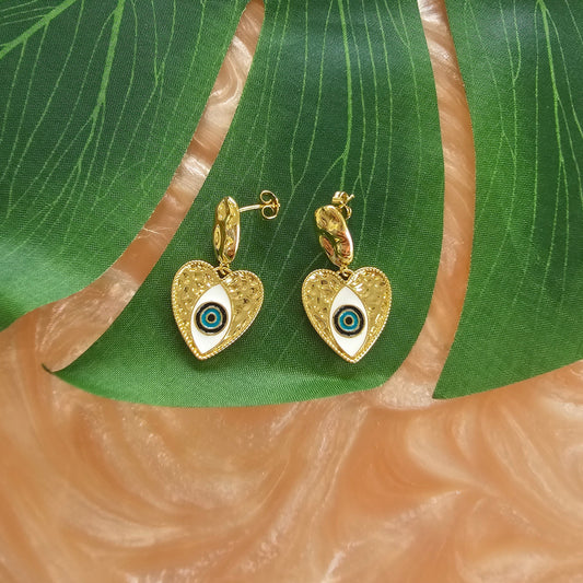 Golden Heart Shape Evil Eye Earring