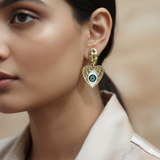 Golden Heart Shape Evil Eye Earring