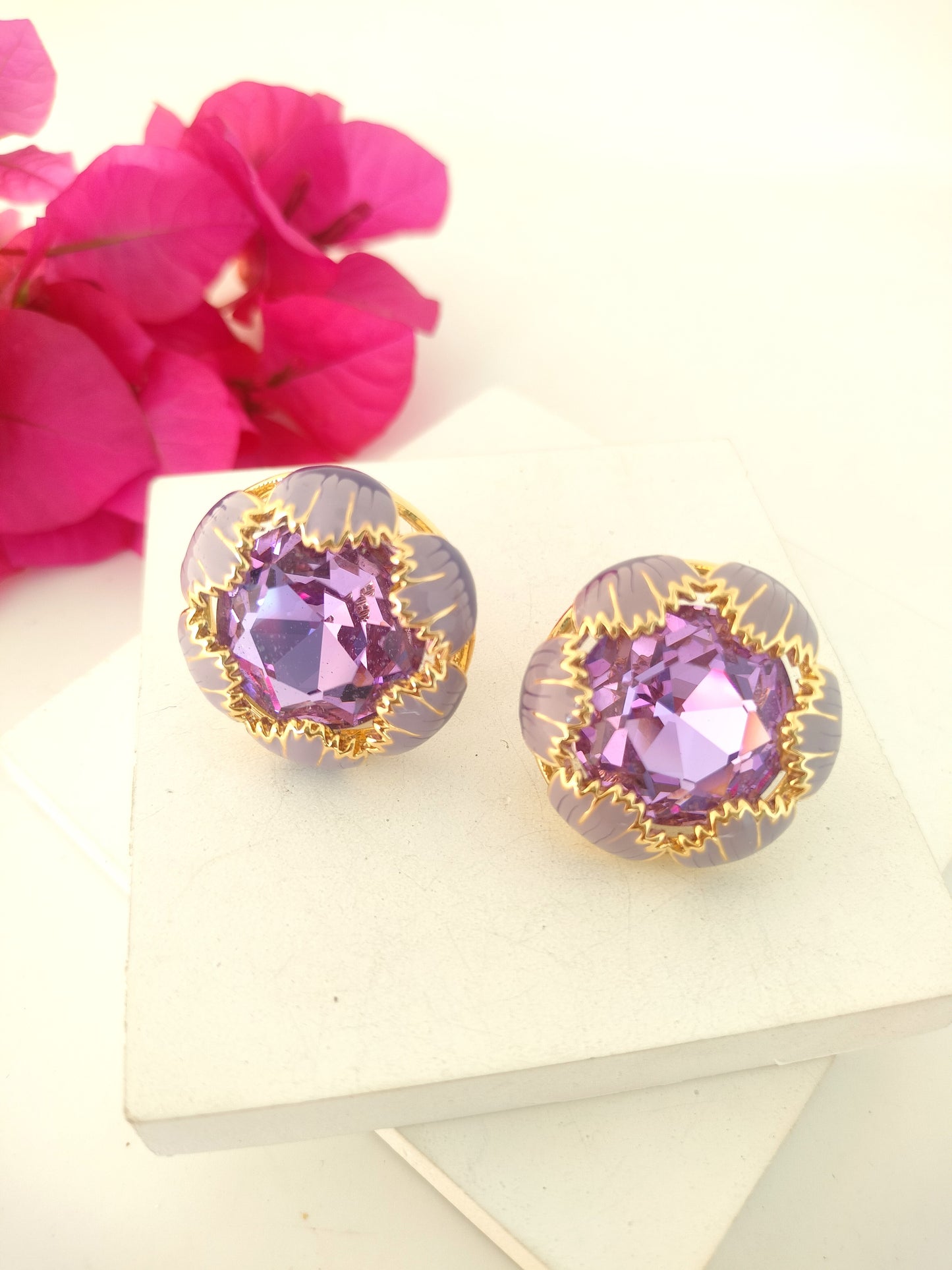 Flower Design Purple Stone Stud