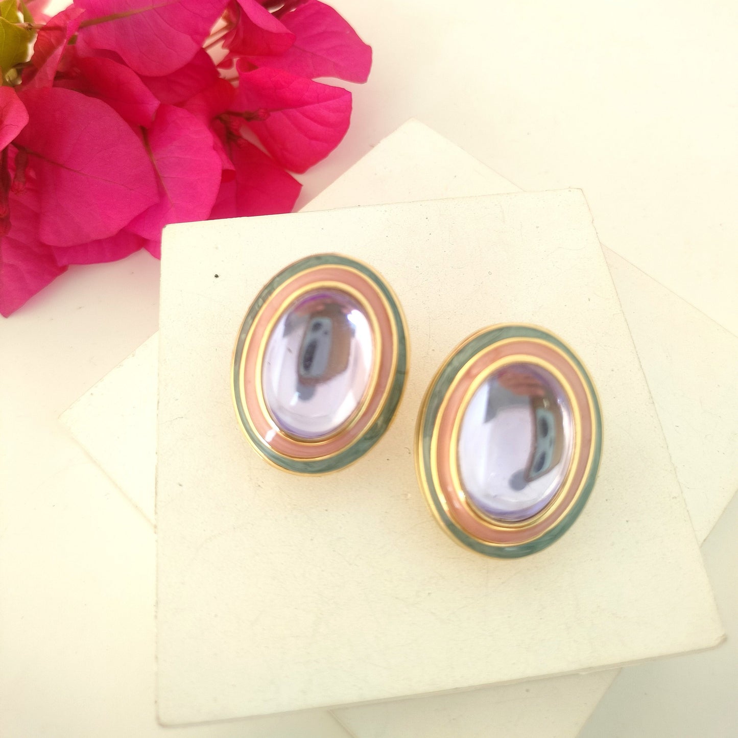 Oval Shape Stone Stud Earring