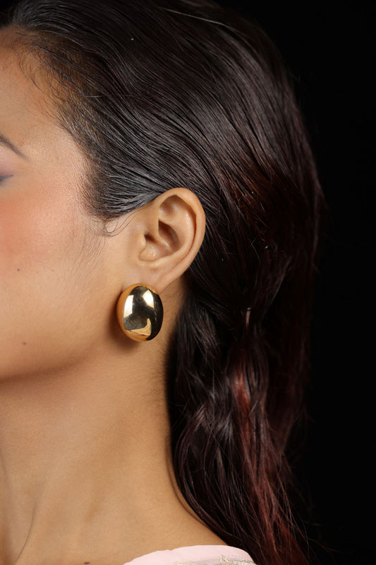 Gold Metal Oval Shape Stud Earring