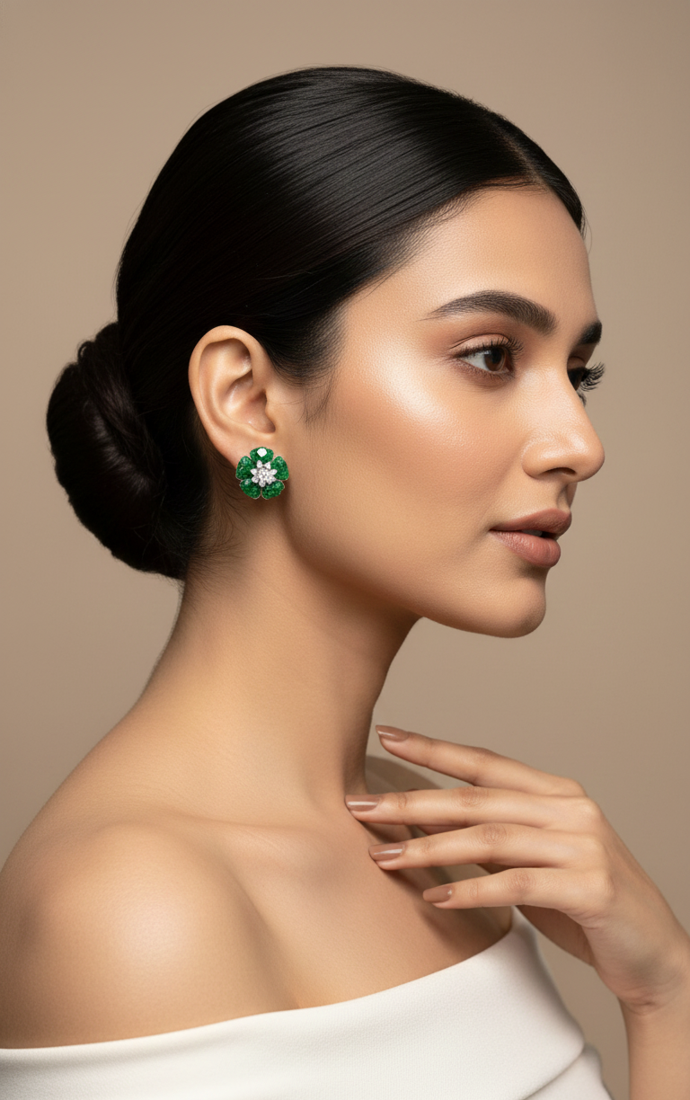 Blue Crystal Flower Stud Earrings for Women