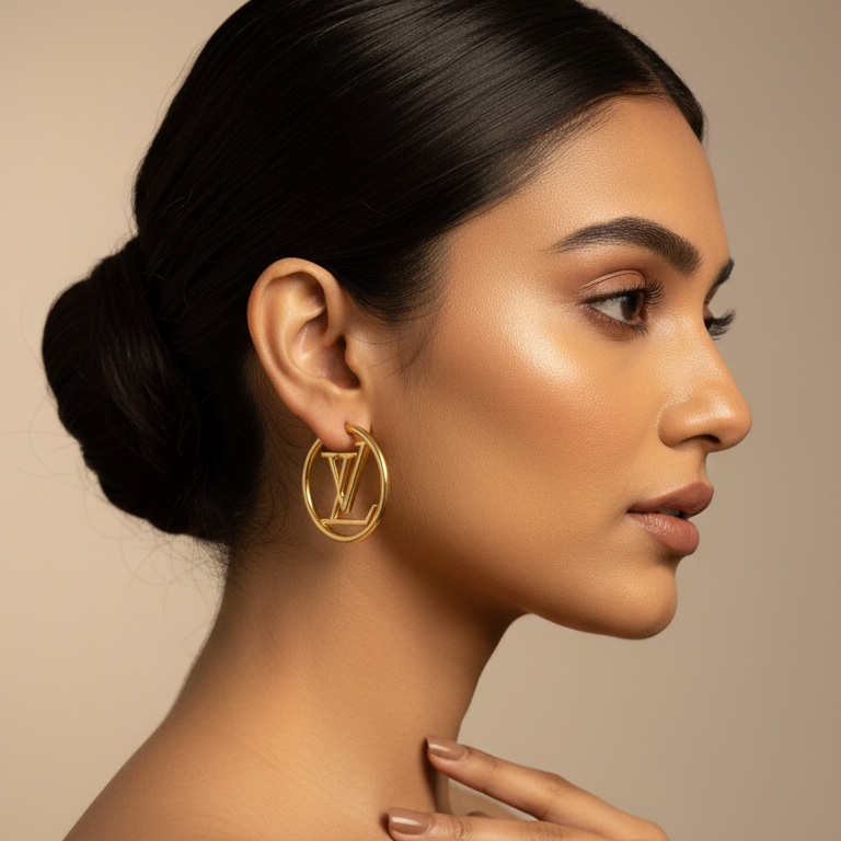 Luxury LV Inspired Diamond Hoop Earrings