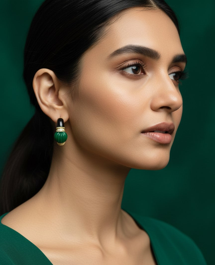 Green Stone Designer Hoop Earrings for Women