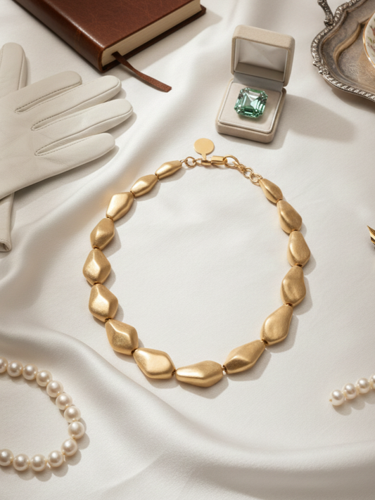 Shiny Gold Beaded Statement Necklace