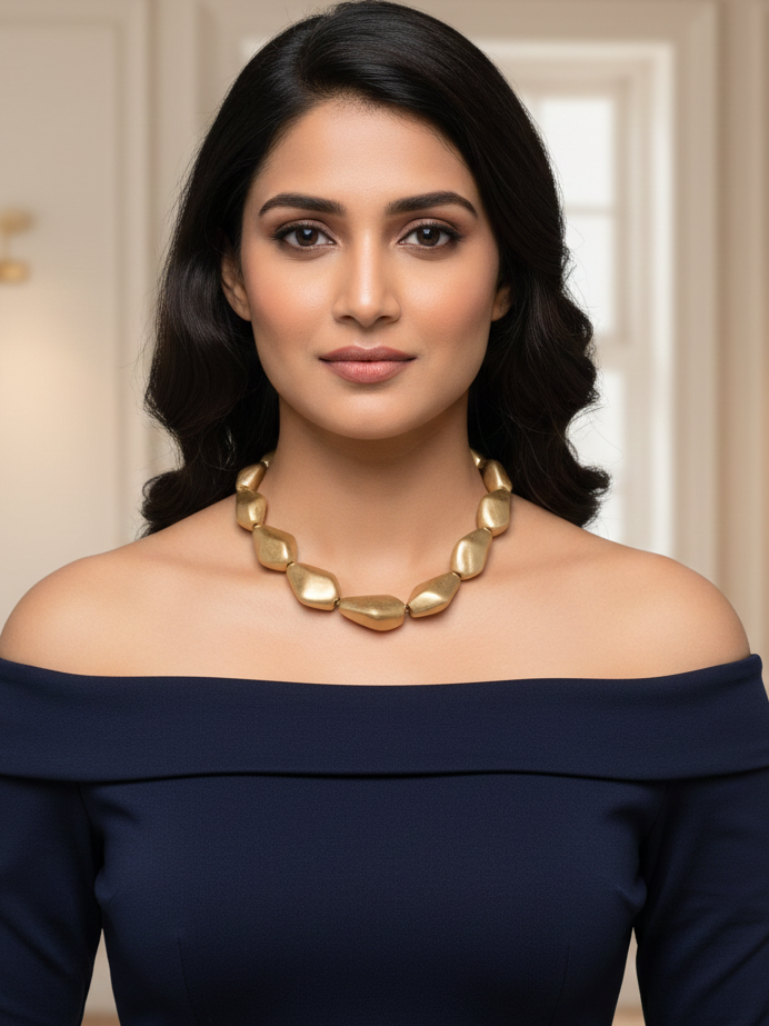 Shiny Gold Beaded Statement Necklace