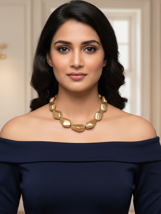 Shiny Gold Beaded Statement Necklace